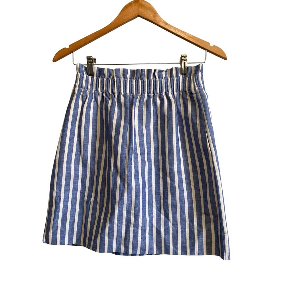 J.Crew Blue & White Stripe Linen/Cotton Pull-On Skirt Size 2 NWT Preppy Academia